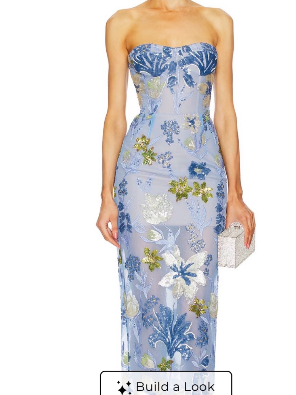 Bronx and Banco Light Blue Strapless Floral Sequin Gown - Picture 4 of 7